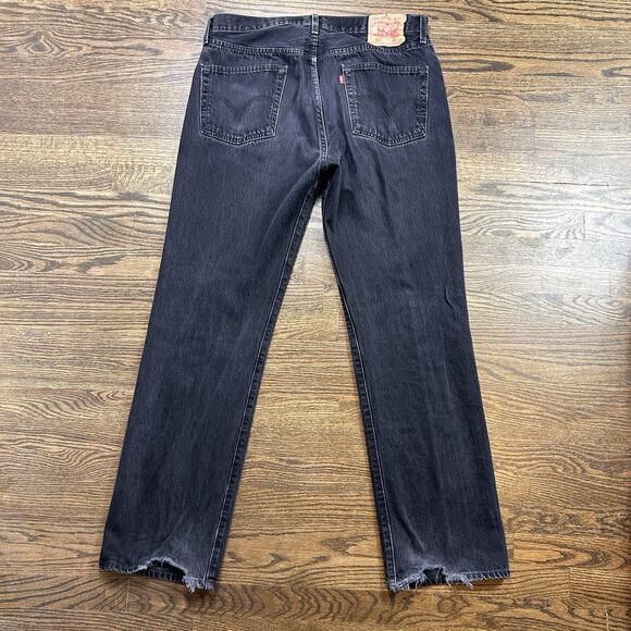 Vintage 90s Levis 501 Jeans Men 36x34 Black Straight Button Fly Denim Distressed - Picture 10 of 13